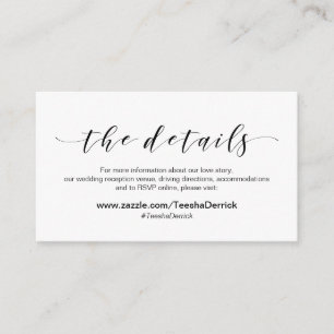 Beautiful Elegant, Black Script, Wedding Details Enclosure Card
