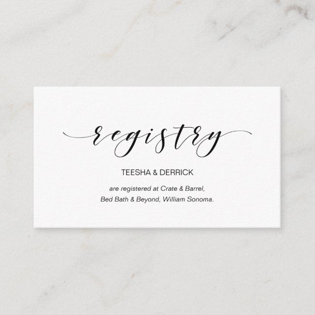 Beautiful Elegant, Black Script, Wedding Registry Enclosure Card (Front)