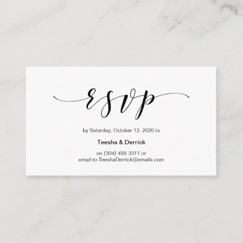Beautiful Elegant Black Script Wedding RSVP Enclosure Card