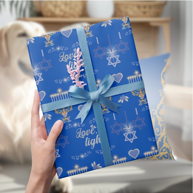 Beautiful Elegant Blue Hanukkah Menorah Wrapping Paper (Creator Uploaded)