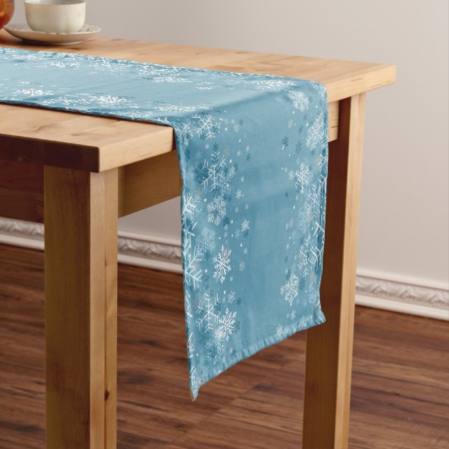 Beautiful Elegant Blue & White Snowflakes  Short Table Runner (In Situ)
