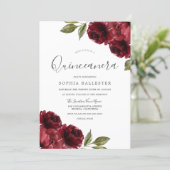 Beautiful Elegant Burgundy Red Flowers Quinceanera Invitation (Standing Front)