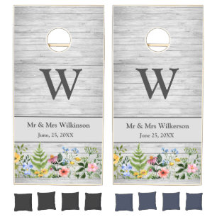 Beautiful Elegant Custom Wildflower Border Cornhole Set