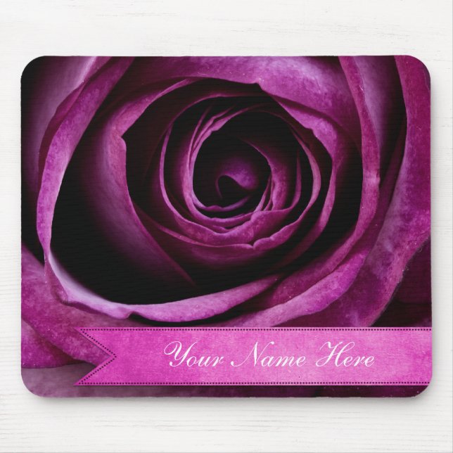 Beautiful Elegant Dramatic Purple Rose with Ribbon Mouse Pad (Front)