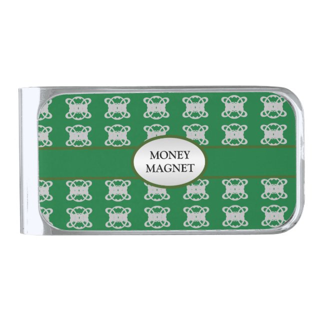 Beautiful Elegant Emerald Green & Silver Silver Finish Money Clip (Front)