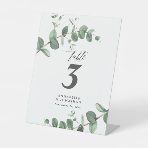 Beautiful elegant eucalyptus foliage wedding table pedestal sign