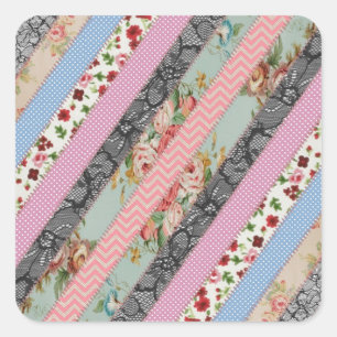 Beautiful elegant  fabric patterns stripes stitch square sticker
