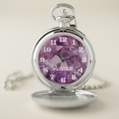 Beautiful Elegant Faux Amethyst Name Purple Pocket Watch