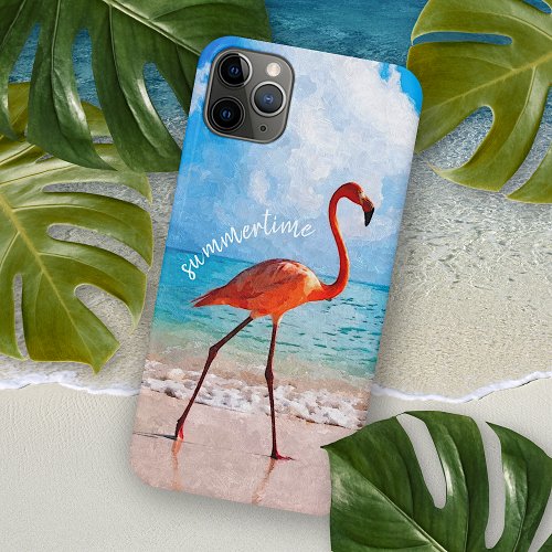 Beautiful Elegant Flamingo On Beach Watercolor Art iPhone 11 Pro Max Case