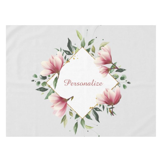 Beautiful & Elegant Floral Border Personalized Tablecloth (Front (Horizontal))