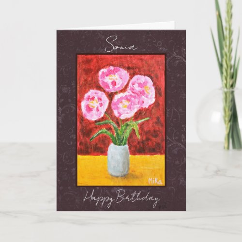 Beautiful Elegant Floral Custom Name Birthday  Card