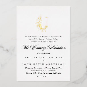 Beautiful Elegant Floral GOLD Monogram Wedding Foil Invitation