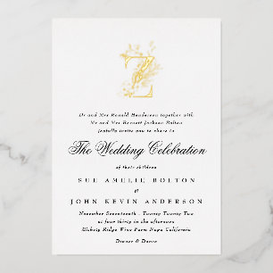 Beautiful Elegant Floral GOLD Monogram Wedding Foil Invitation