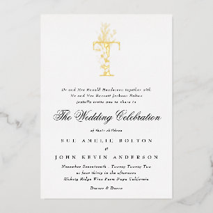 Beautiful Elegant Floral GOLD Monogram Wedding Foil Invitation