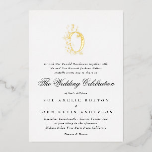 Beautiful Elegant Floral GOLD Monogram Wedding Foil Invitation