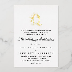 Beautiful Elegant Floral GOLD Monogram Wedding Foil Invitation