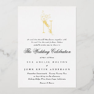 Beautiful Elegant Floral GOLD Monogram Wedding Foil Invitation