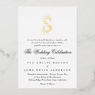Beautiful Elegant Floral GOLD Monogram Wedding Foil Invitation