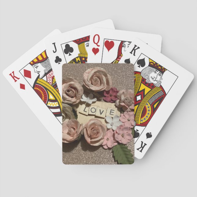 Beautiful elegant floral love and glitter poker cards (Back)
