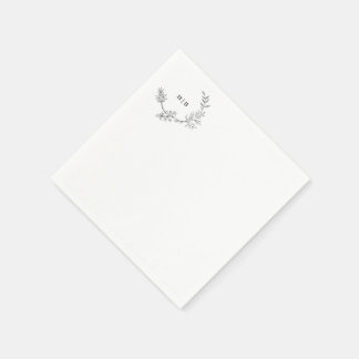 Beautiful Elegant Floral Sketched Monogram Wedding Napkins