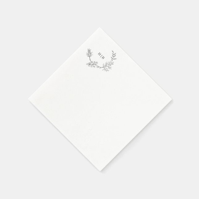 Beautiful Elegant Floral Sketched Monogram Wedding Napkins (Corner)