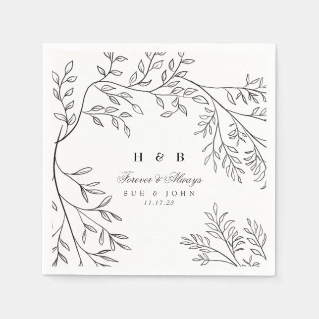 Beautiful Elegant Floral Sketched Wedding Napkins (Front)