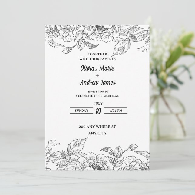 beautiful elegant floral wedding invitation (Standing Front)