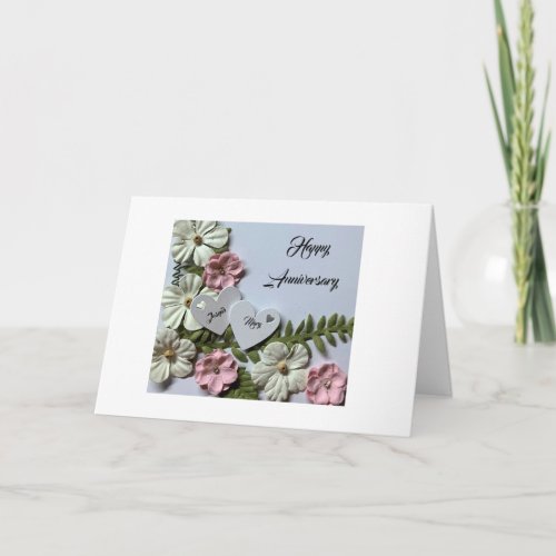 Beautiful Elegant Flowers White Hearts with Names Card
