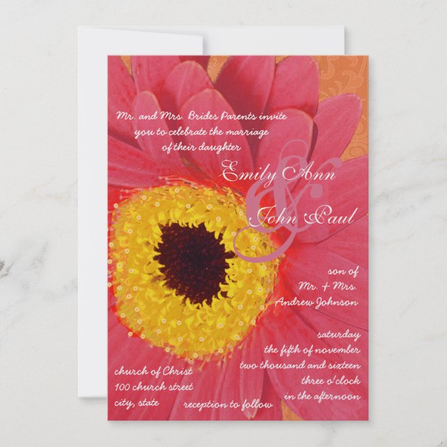 Beautiful Elegant Gerber Daisy Wedding Invitation (Front)