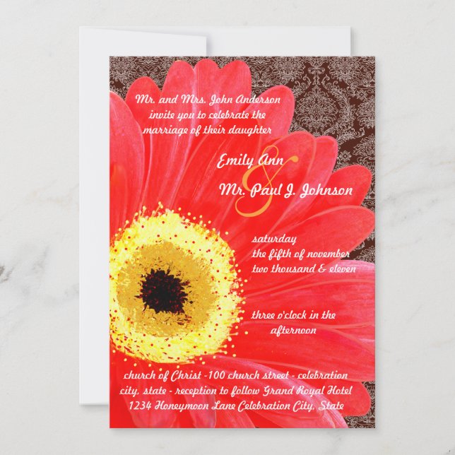 Beautiful Elegant Gerber Daisy Wedding Invitation (Front)