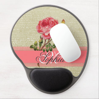Beautiful  elegant girly monogram vintage roses gel mouse pad