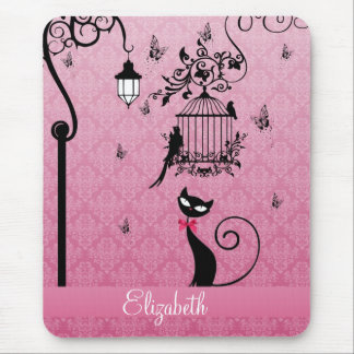 Beautiful elegant girly vintage love birds cage mouse pad