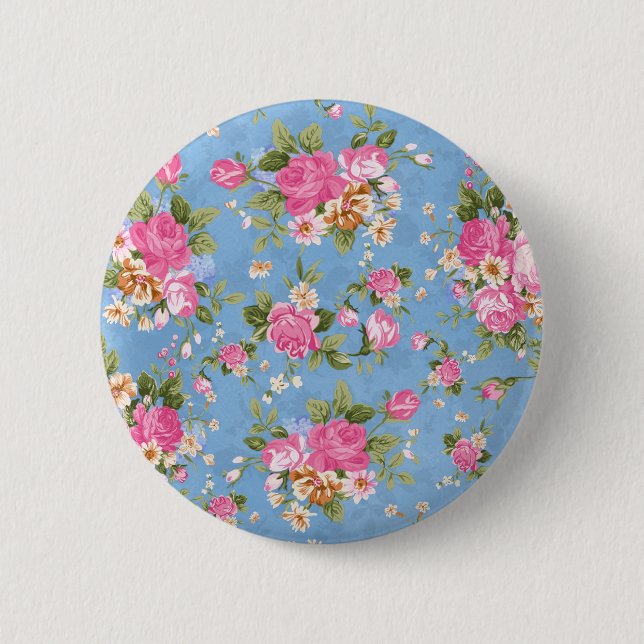 Beautiful elegant girly vintage roses flowers pinback button (Front)