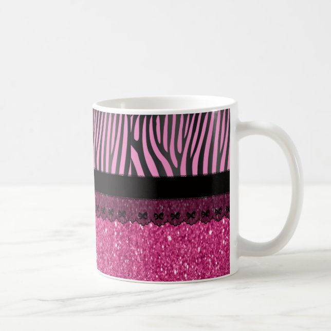 Beautiful elegant girly  zebra lace glitter effect coffee mug (Right)