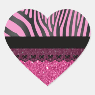 Beautiful elegant girly zebra lace glitter heart sticker