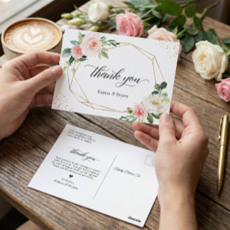 Beautiful Elegant Gold Blush Floral Thank You Postcard