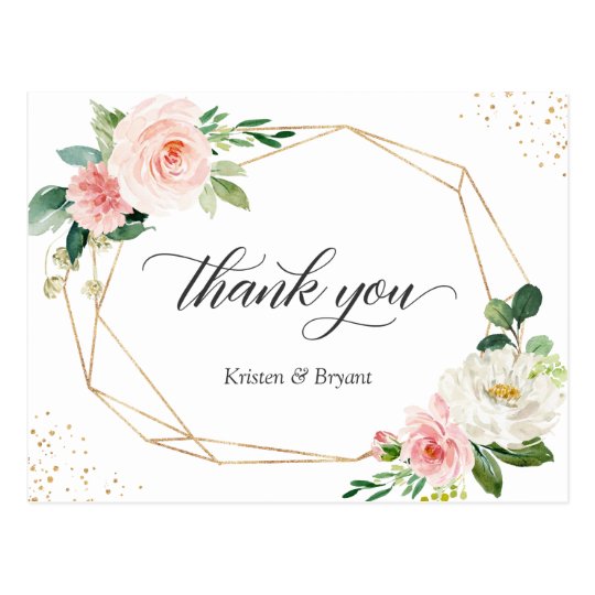 Beautiful Elegant Gold Blush Floral Thank You Postcard