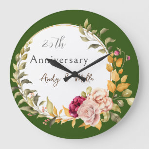 Beautiful Elegant Green Floral Wreath Wedding  Large Clock