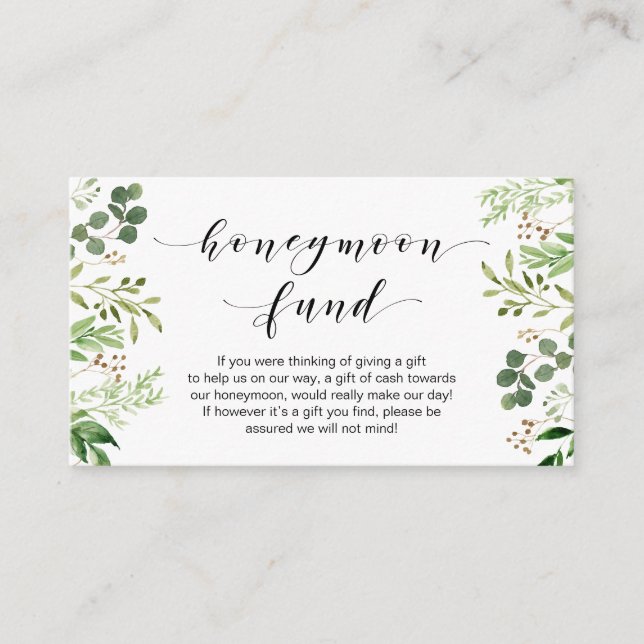 Beautiful Elegant Greenery, Black, Honeymoon Fund Enclosure Card (Front)