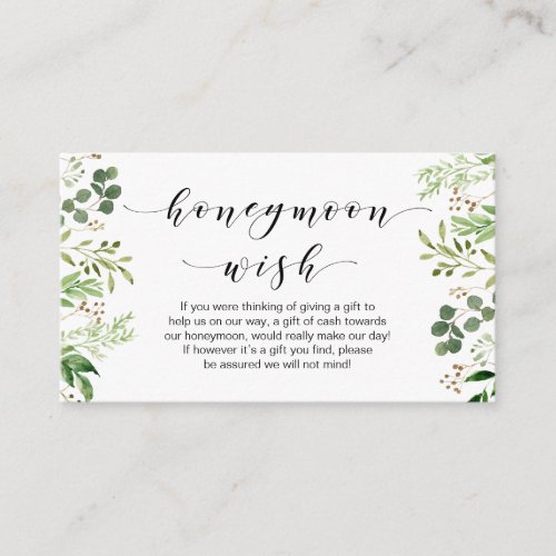 Beautiful Elegant Greenery Black Honeymoon Wish Enclosure Card