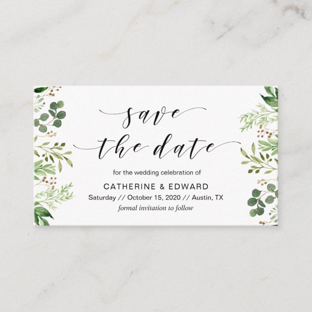 Beautiful Elegant Greenery, Black, Save the date Enclosure Card (Front)