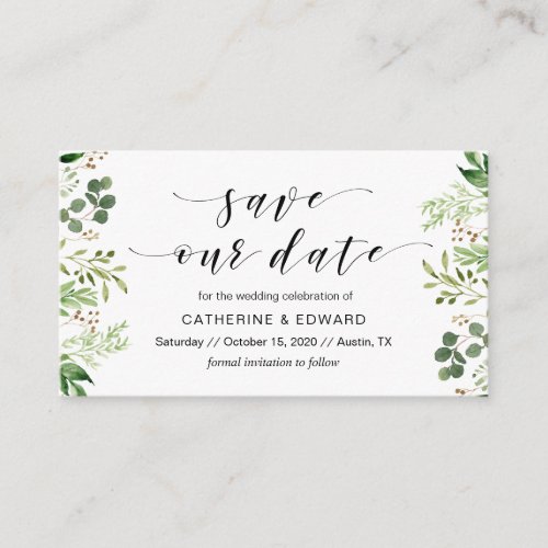 Beautiful Elegant Greenery Black Save the date Enclosure Card