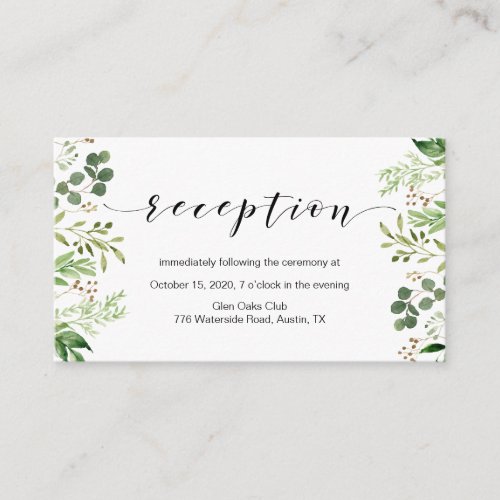 Beautiful Elegant Greenery Wedding Reception Enclosure Card