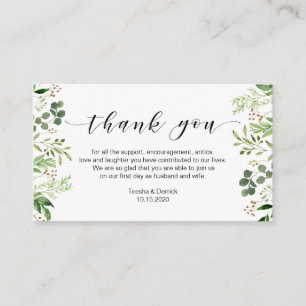 Beautiful Elegant Greenery, Wedding Thank you Enclosure Card