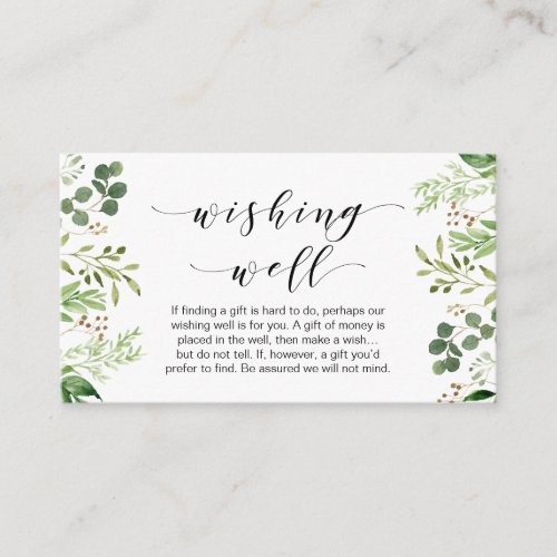 Beautiful Elegant Greenery Wedding Wishing Well Enclosure Card