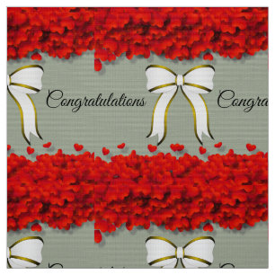 Beautiful elegant Hearts Pattern with White Bow  Fabric