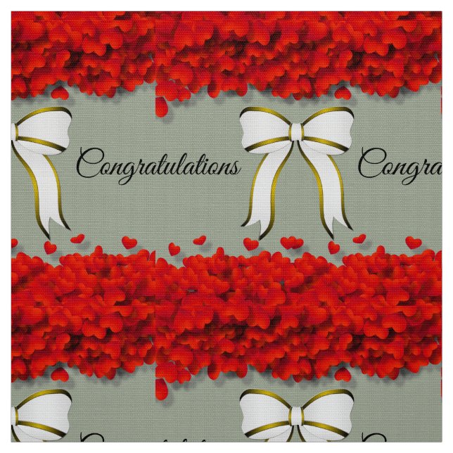 Beautiful elegant Hearts Pattern with White Bow  Fabric (Swatch)