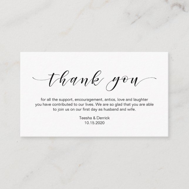 Beautiful Elegant, in Black, Wedding Thank you Enclosure Card (Front)
