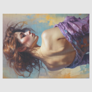 Beautiful Elegant Lady In Purple Decoupage Tissue Paper