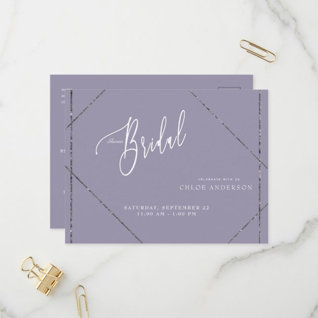 Beautiful Elegant Lavender Bridal Shower Invitation Postcard (Front/Back In Situ)